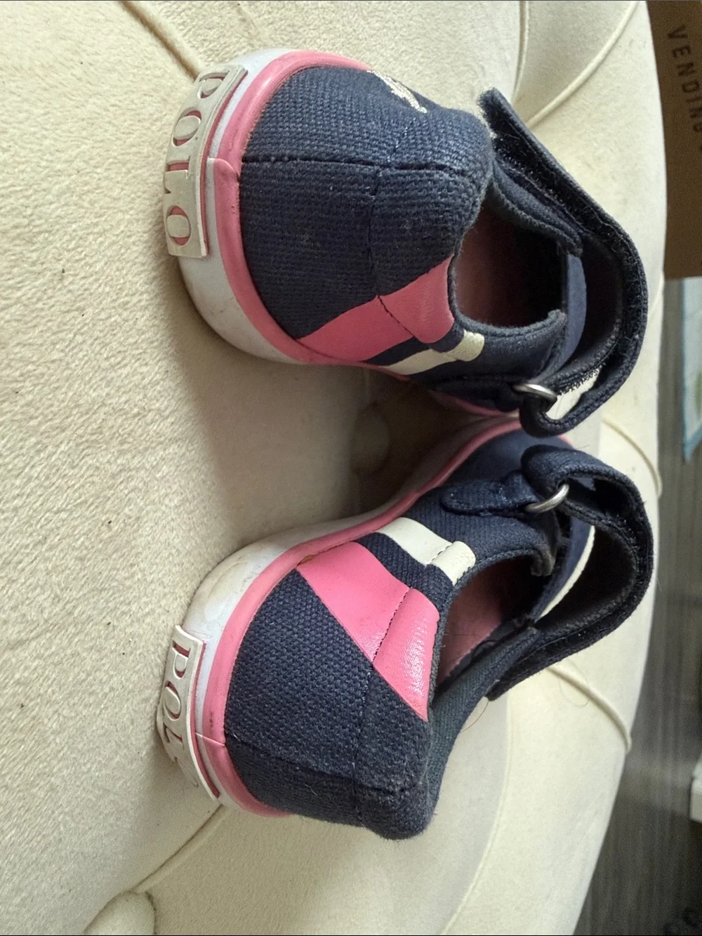 Ralph Lauren Navy Canvas Mary Jane Shoes with Pink Trim